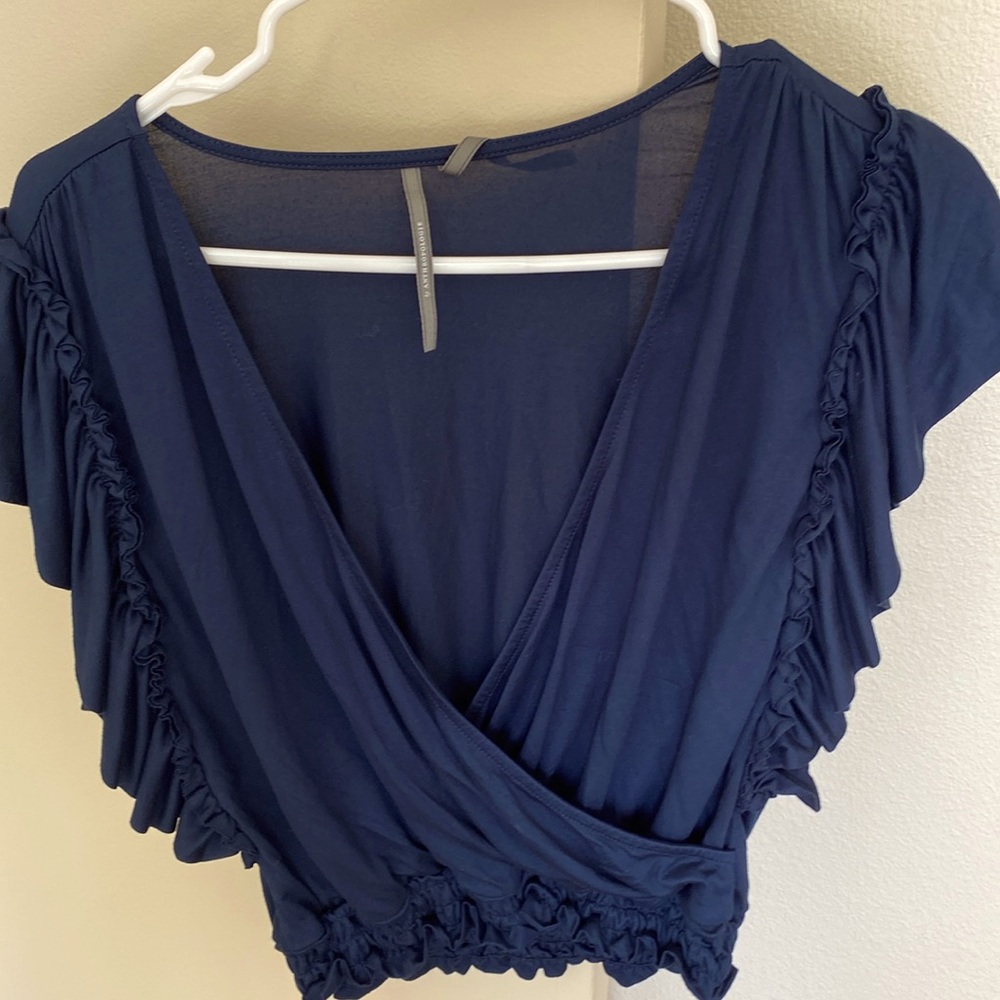 Anthropologie Navy Blouse flutter sleeve small